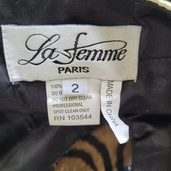 La Femme Paris Abstract Print Silk Halter Gown Beaded Neckline Womens Size 2 - Picture 3 of 10